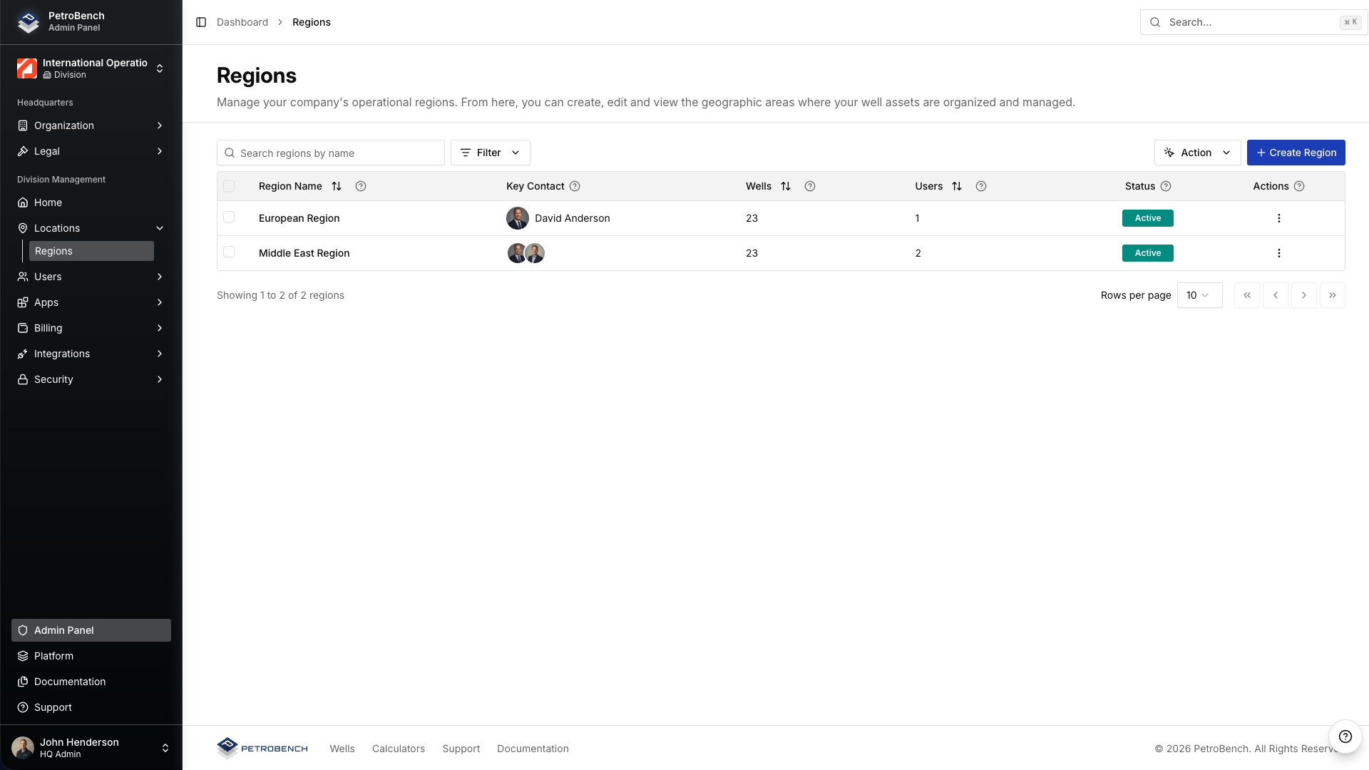 Region & Division Management Interface