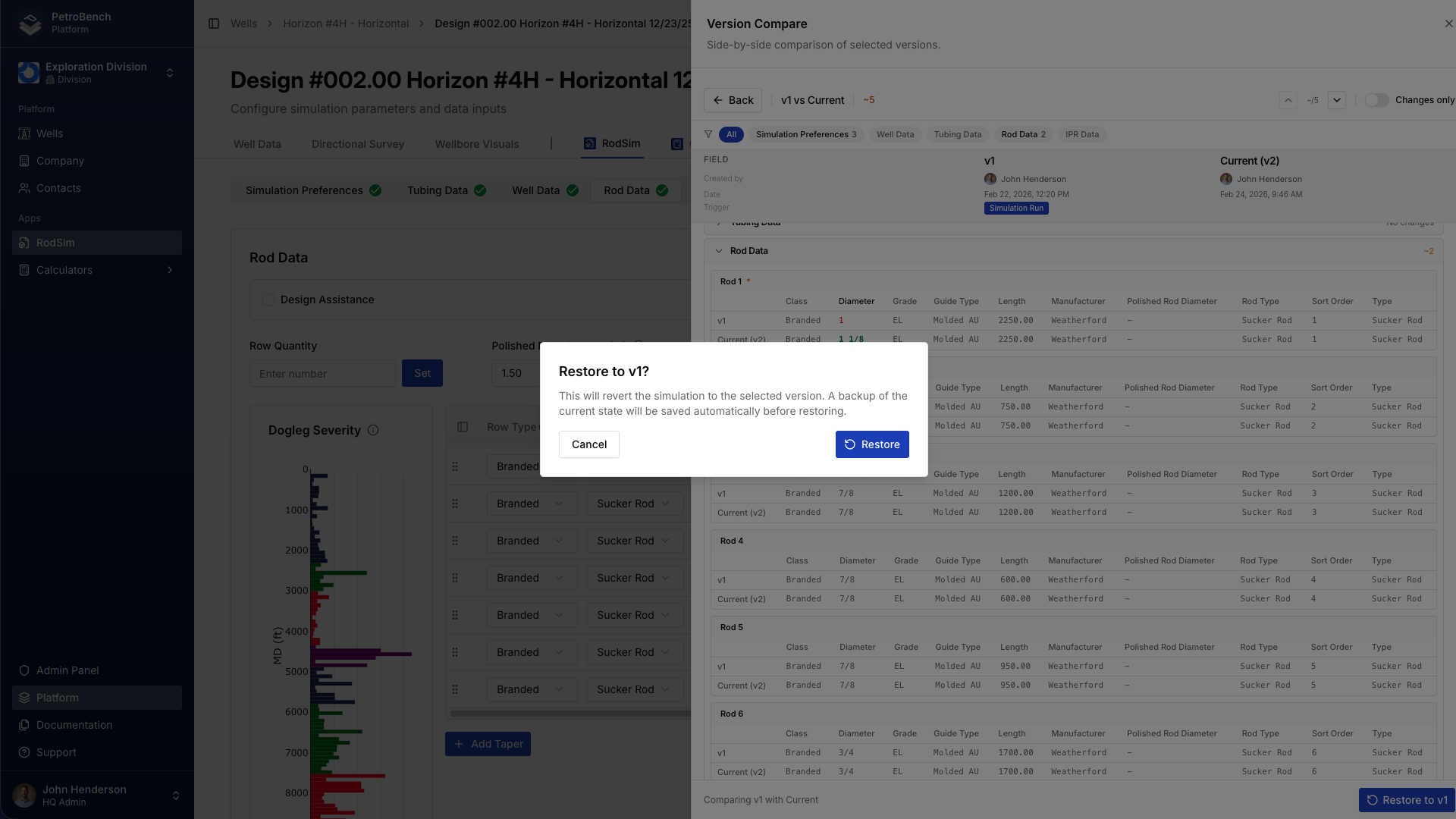 Restore confirmation dialog